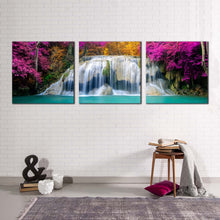 Load image into Gallery viewer, erawan  falls  canvas  wall  art  thailand  waterfall  canvas  print  colorful  autumn  forest  waterfall  3  piece  multi  canvas
