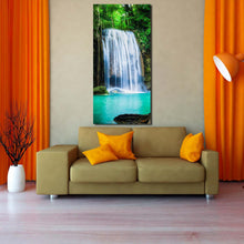 Load image into Gallery viewer, erawan  waterfall  canvas  wall  art  river  kwai  1  piece  canvas  print  white  erawan  national  park  waterfall  wide  canvas  thailand  green  forest  canvas  artwork For Living Room
