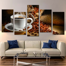 Load image into Gallery viewer, espresso coffee canvas wall art white coffee mug 5 piece canvas print brown coffee beans canvas set For Your Living Room
