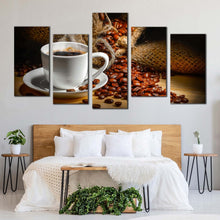 Load image into Gallery viewer, espresso coffee canvas wall art white coffee mug 5 piece canvas print brown coffee beans canvas set For Bedroom
