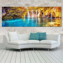 Load image into Gallery viewer, europe  nature  canvas  wall  art  lakes  national  park  waterfall  canvas  artwork  blue  water  scenery  1  piece  canvas  yellow  sunset  forest  waterfall  canvas  print In Living Room
