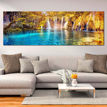 Load image into Gallery viewer, europe  nature  canvas  wall  art  lakes  national  park  waterfall  canvas  artwork  blue  water  scenery  1  piece  canvas  yellow  sunset  forest  waterfall  canvas  print For Your Living Room
