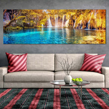 Load image into Gallery viewer, europe  nature  canvas  wall  art  lakes  national  park  waterfall  canvas  artwork  blue  water  scenery  1  piece  canvas  yellow  sunset  forest  waterfall  canvas  print For Living Room
