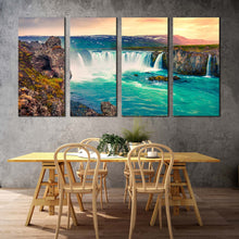 Load image into Gallery viewer, europe waterfall canvas wall art brown landscape godafoss waterfall 4 piece canvas print sea green skjalfandafljot river multiple canvas For Dining Room
