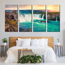 Load image into Gallery viewer, europe waterfall canvas wall art brown landscape godafoss waterfall 4 piece canvas print sea green skjalfandafljot river multiple canvas For Your Bedroom
