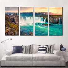 Load image into Gallery viewer, europe waterfall canvas wall art brown landscape godafoss waterfall 4 piece canvas print sea green skjalfandafljot river multiple canvas For Living room
