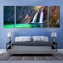 Load image into Gallery viewer, europe  waterfall  canvas  wall  art  green  autumn  scene  waterfall  3  piece  canvas  print  white  pure  water  waterfall  multiple  canvas For Bedroom
