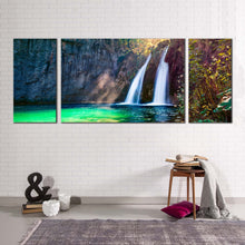 Load image into Gallery viewer, europe  waterfall  canvas  wall  art  green  autumn  scene  waterfall  3  piece  canvas  print  white  pure  water  waterfall  multiple  canvas
