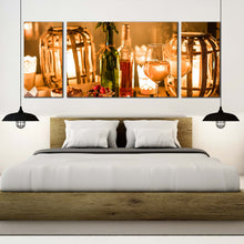 Load image into Gallery viewer, evening  wine  canvas  wall  art  orange  wine  glass  and  candles  3  piece  canvas  cosy  white  wine  canvas  set  green  wine  bottle  canvas  print For Bedroom
