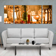 Load image into Gallery viewer, evening  wine  canvas  wall  art  orange  wine  glass  and  candles  3  piece  canvas  cosy  white  wine  canvas  set  green  wine  bottle  canvas  print For Living Room
