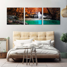 Load image into Gallery viewer, exotic  waterfall  canvas  wall  art  orange  trees  forest  scenery  canvas  set  white  deep  rainforest  waterfall  3  piece  canvas For Bedroom
