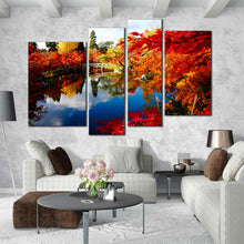 Load image into Gallery viewer, fall foliage autumn eikando temple Kyoto 4 piece canvas artwork In Living Room
