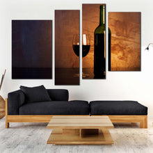 Load image into Gallery viewer, fancy wine canvas wall art green wine bottle digital artwork multiple canvas red wine 4 piece canvas print in living room
