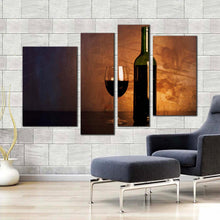 Load image into Gallery viewer, fancy wine canvas wall art green wine bottle digital artwork multiple canvas red wine 4 piece canvas print for living room
