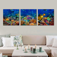 Load image into Gallery viewer, fish  aquarium  canvas  print  blue  underwater  coral  reef  3  piece  canvas  colorful  fish  canvas  print For Living Room
