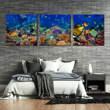 Load image into Gallery viewer, fish  aquarium  canvas  print  blue  underwater  coral  reef  3  piece  canvas  colorful  fish  canvas  print For Bedroom
