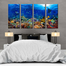 Load image into Gallery viewer, fish underwater canvas wall art colorful fish 4 piece canvas print blue aquarium multiple canvas For Bedroom
