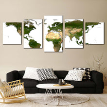 Load image into Gallery viewer, flat earth canvas print green map of continents 5 piece canvas wall art white background world map multi canvas For Your Living Room
