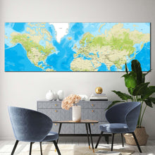 Load image into Gallery viewer, flat  earth  canvas  wall  art  green  blue  world  map  digital  painting  canvas  artwork  earth  map  1  piece  canvas  print In Living Room
