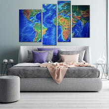 Load image into Gallery viewer, flat earth canvas wall art green world map digital painting 4 piece canvas set blue earth map canvas print for bedroom
