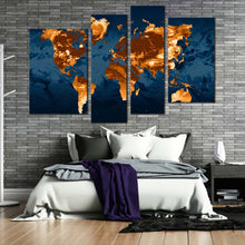 Load image into Gallery viewer, flat earth canvas wall art orange abstract world map multi canvas artwork blue world 4 piece canvas print for bedroom
