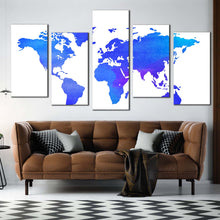 Load image into Gallery viewer, flat world canvas print abstract world map digital paintings 5 piece canvas wall art blue purple detailed world map multi canvas For Living Room
