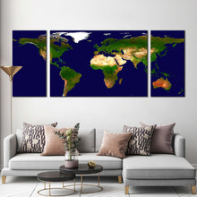 Load image into Gallery viewer, flat  world  canvas  print  blue  flat  map  multi  canvas  green  world  map  3  piece  canvas  wall  art For Living Room
