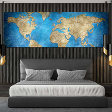 Load image into Gallery viewer, flat  world  canvas  print  brown  world  map  1  piece  canvas  wall  art  blue  flat  earth  wide  canvas For Bedroom
