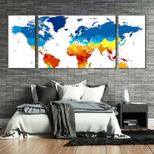 Load image into Gallery viewer, flat  world  canvas  print  map  of  continents  multi  canvas  colorful  abstract  world  map  3  piece  canvas  wall  art For Bedroom
