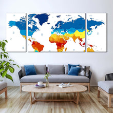 Load image into Gallery viewer, flat  world  canvas  print  map  of  continents  multi  canvas  colorful  abstract  world  map  3  piece  canvas  wall  art For Living Room
