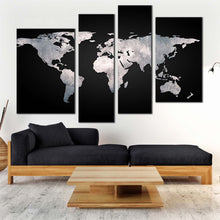 Load image into Gallery viewer, flat world canvas print world map digital painting 4 piece multi canvas artwork grey globe abstract map canvas wall art for living room
