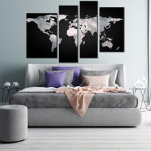 Load image into Gallery viewer, flat world canvas print world map digital painting 4 piece multi canvas artwork grey globe abstract map canvas wall art
