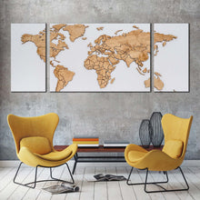 Load image into Gallery viewer, flat  world  canvas  wall  art  abstract  world  map  digital  paintings  3  piece  canvas  print  brown  detailed  world  map  multiple  canvas  white  globe  map  canvas  set For Living Room
