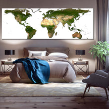 Load image into Gallery viewer, flat  world  canvas  wall  art  world  map  digital  painting  1  piece  canvas  artwork  blue  yellow  globe  canvas  print For Bedroom
