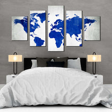 Load image into Gallery viewer, flat world canvas wall art white flat earth 5 piece multiple canvas blue abstract world map canvas print For Bedroom
