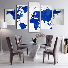 Load image into Gallery viewer, flat world canvas wall art white flat earth 5 piece multiple canvas blue abstract world map canvas print In Dining Room
