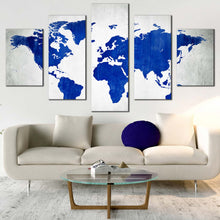 Load image into Gallery viewer, flat world canvas wall art white flat earth 5 piece multiple canvas blue abstract world map canvas print For Living room
