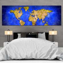 Load image into Gallery viewer, flat  world  canvas  wall  art  yellow  vintage  world  map  1  piece  canvas  print  blue  abstract  flat  earth  wide  canvas For Bedroom
