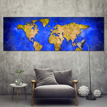 Load image into Gallery viewer, flat  world  canvas  wall  art  yellow  vintage  world  map  1  piece  canvas  print  blue  abstract  flat  earth  wide  canvas For Living Room
