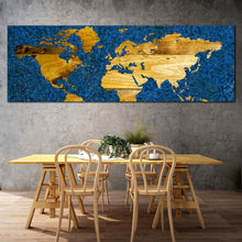 Load image into Gallery viewer, flat  world  canvas  wall  art  yellow  vintage  world  map  1  piece  canvas  print  blue  abstract  flat  earth  wide  canvas In  Dinning Room
