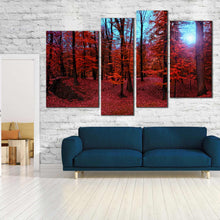 Load image into Gallery viewer, foggy red forest 4 piece wall art 
