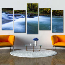 Load image into Gallery viewer, forest  river  canvas  wall  art  green  nature  central  balkan  river  5  piece  canvas  blue  waterfall  scenery  canvas  print In Living Room
