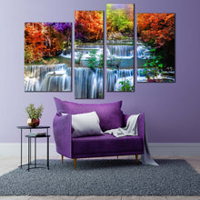 Load image into Gallery viewer, forest waterfall canvas canvas print huay mae kamin waterfall canvas set thailand colorful autumn scenery waterfall 4 piece canvas wall art in living room
