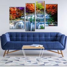 Load image into Gallery viewer, forest waterfall canvas canvas print huay mae kamin waterfall canvas set thailand colorful autumn scenery waterfall 4 piece canvas wall art
