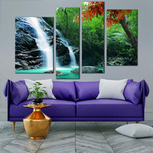 Load image into Gallery viewer, forest waterfall canvas print green nature scenery 4 piece canvas wall art white rainforest waterfall multi canvas for living room
