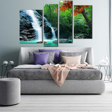 Load image into Gallery viewer, forest waterfall canvas print green nature scenery 4 piece canvas wall art white rainforest waterfall multi canvas
