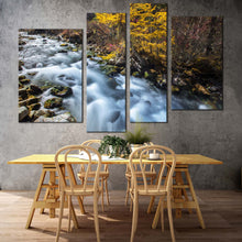 Load image into Gallery viewer, forest waterfall canvas print yellow pine autumn mountain waterfall canvas set white sichuan china falls 4 piece canvas wall art for living room
