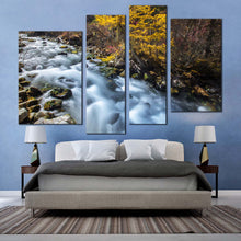 Load image into Gallery viewer, forest waterfall canvas print yellow pine autumn mountain waterfall canvas set white sichuan china falls 4 piece canvas wall art for your bedroom
