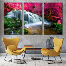 Load image into Gallery viewer, forest waterfall canvas wall art beautiful nature scenery 3 piece canvas set colorful stunning waterfall canvas print In Living Room
