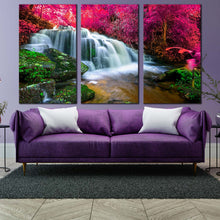 Load image into Gallery viewer, forest waterfall canvas wall art beautiful nature scenery 3 piece canvas set colorful stunning waterfall canvas print For Living Room
